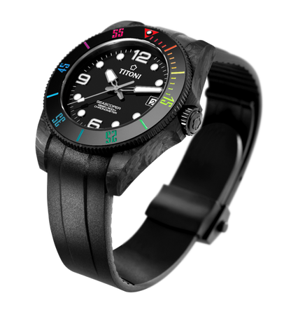 TITONI T-83600 C-RA-256
Seascoper 600
42 mm, Carbon / black ceramic with colorful font