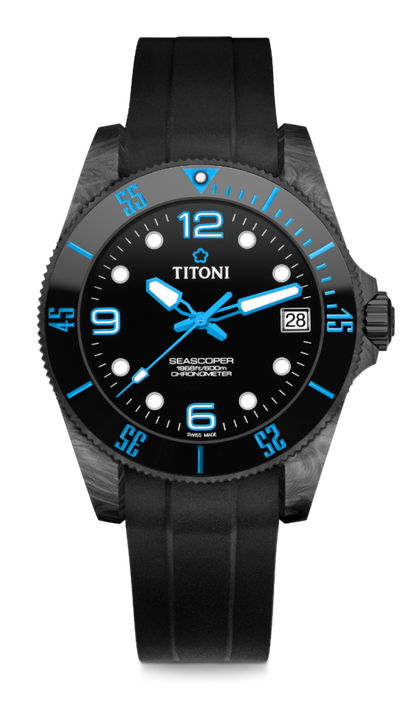 TITONI Seascoper 83600 C-BL-256                                42 mm, Carbon / black ceramic with blue font