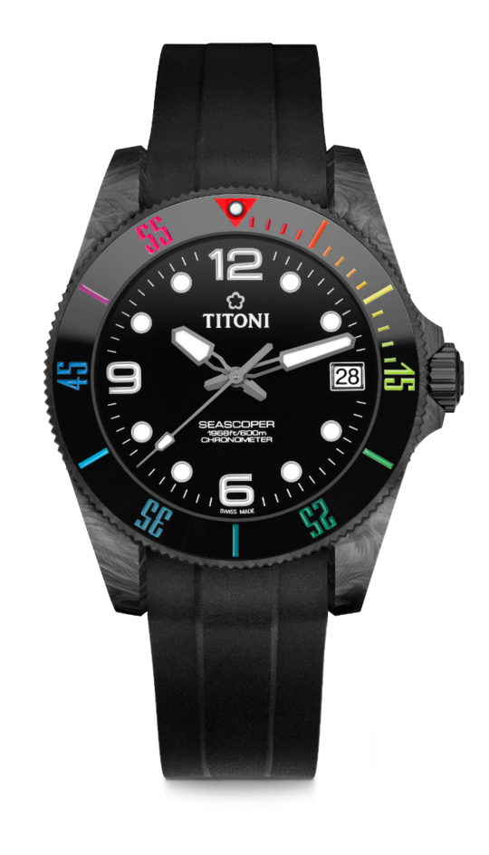 TITONI T-83600 C-RA-256
Seascoper 600
42 mm, Carbon / black ceramic with colorful font