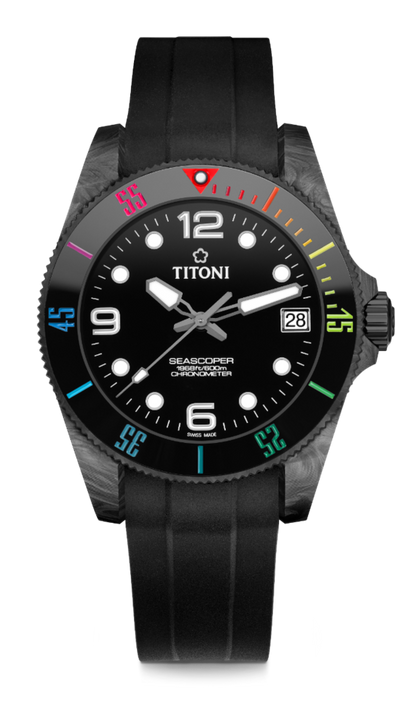 TITONI T-83600 C-RA-256
Seascoper 600
42 mm, Carbon / black ceramic with colorful font